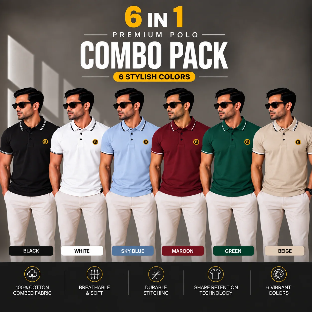 Men's Polo T-Shirts light -Solid-Color-(Combo-2)